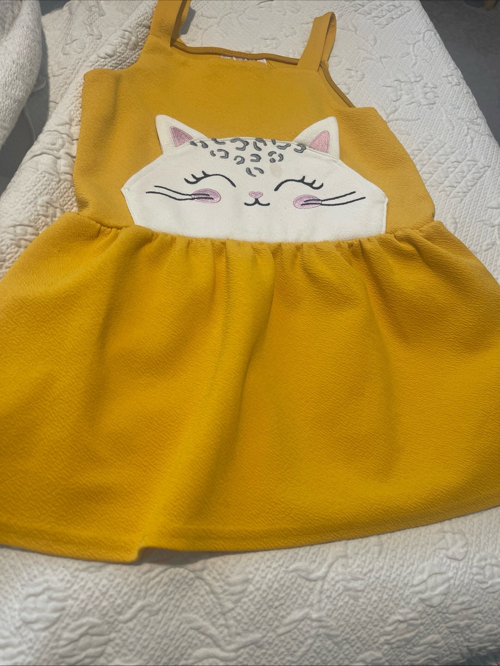 Girls Mustard Yellow Cat Appliqué Sundress 4T Knee Length